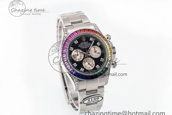 MiroTime 1226 Sleek Custom Daytona 116520 RBOW Rainbow Clean Best Edition Black Dial on SS Bracelet SA 1730